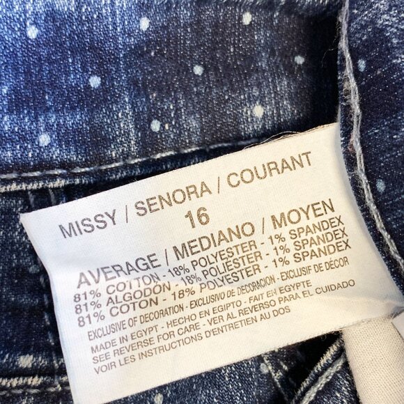 Gloria Vanderbilt Missy High Rise Polka Dot Straight Blue Denim Jeans Size 16 - Picture 2 of 8